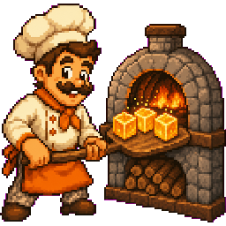Spriteoven chef — baking pixels in a wood-fired oven